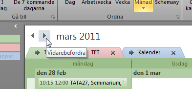Kalendern i Microsoft Outlook 2010 med felöversättning.