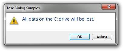 A warning dialog with a blue main instruction and OK and Cancel buttons.