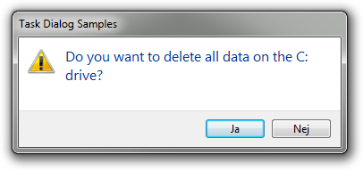 A warning dialog with a blue main instruction and Yes and No buttons. The dialog’s title bar has no Close button.